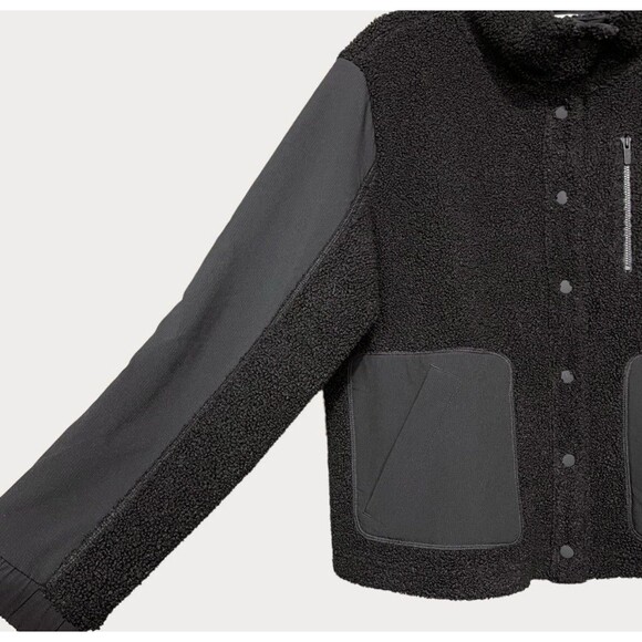 FLX Black Sherpa Faux Fur Snap Button Jacket Pockets Outdoor Active Womens Small - Picture 9 of 9
